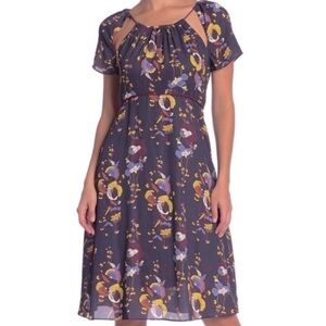 Line & Dot Faye Dark Purple Floral Short Sleeve Dress XS